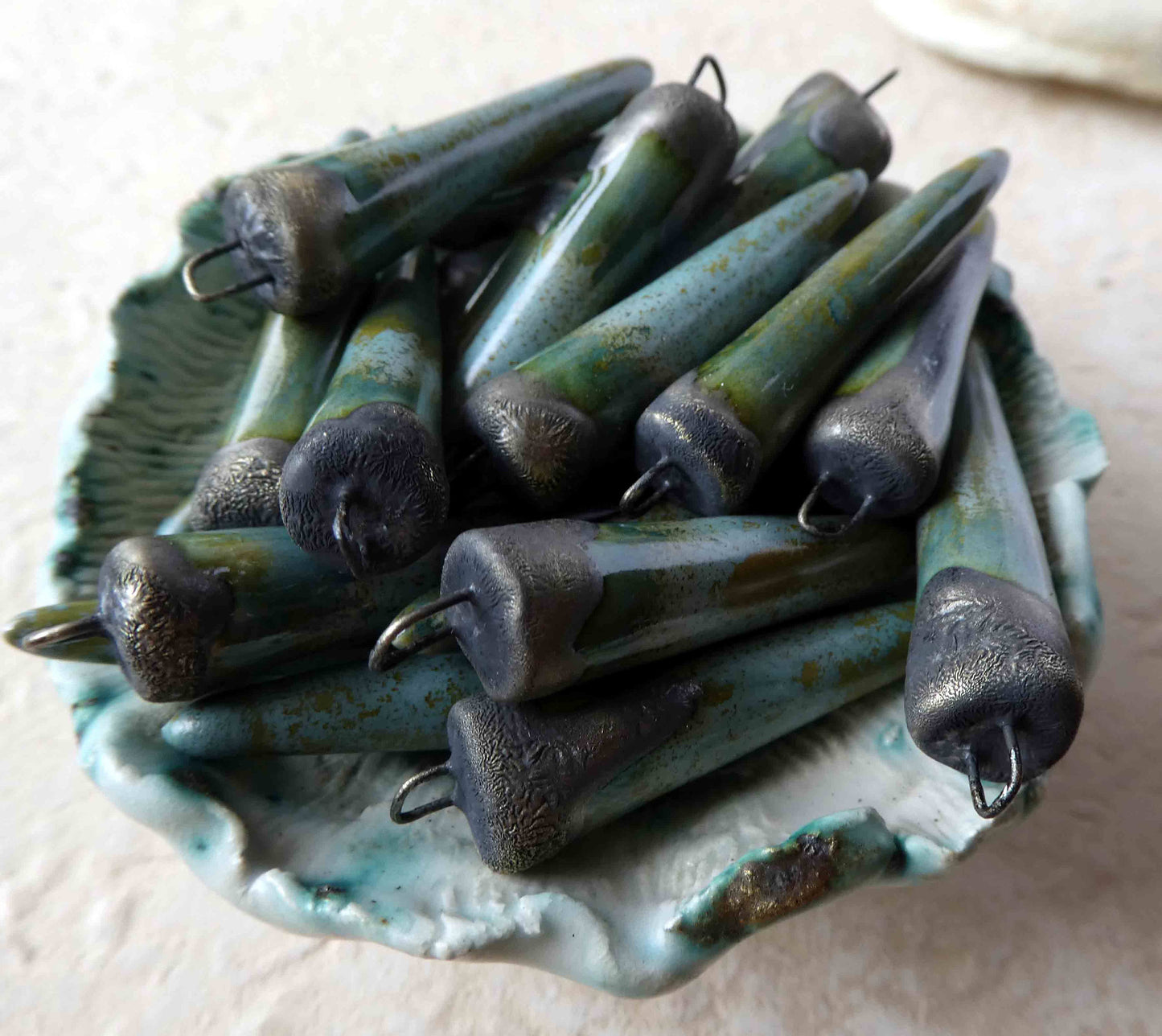 Ceramic Bronzy Spike Earring Charms- Copper Green