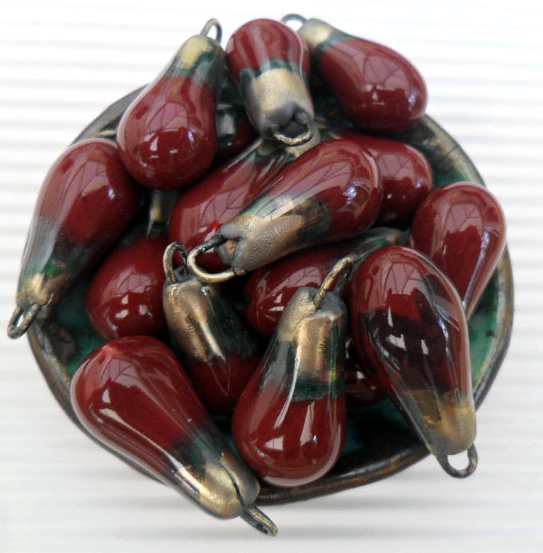 Ceramic Bronzy Drops Earring Charms - Cherry