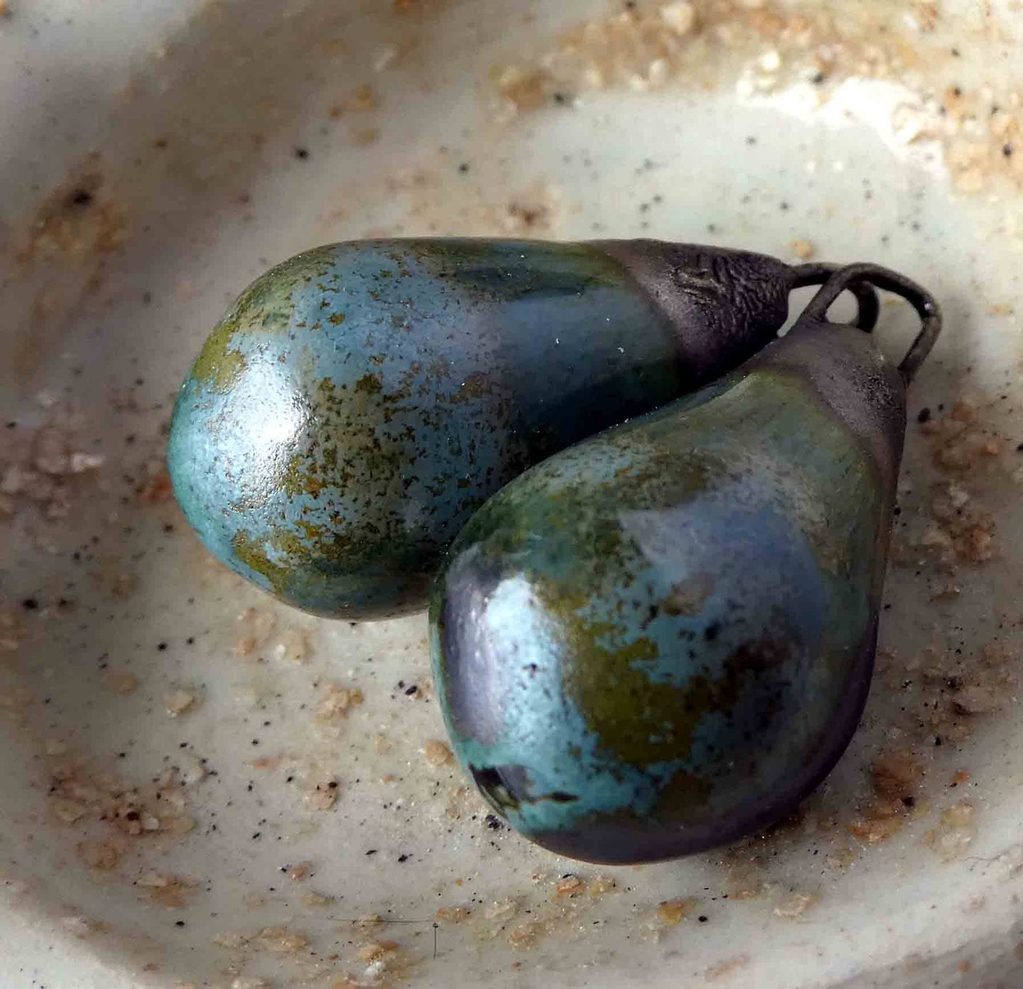 Ceramic Bronzy Droplet Earring Charms- Copper Green