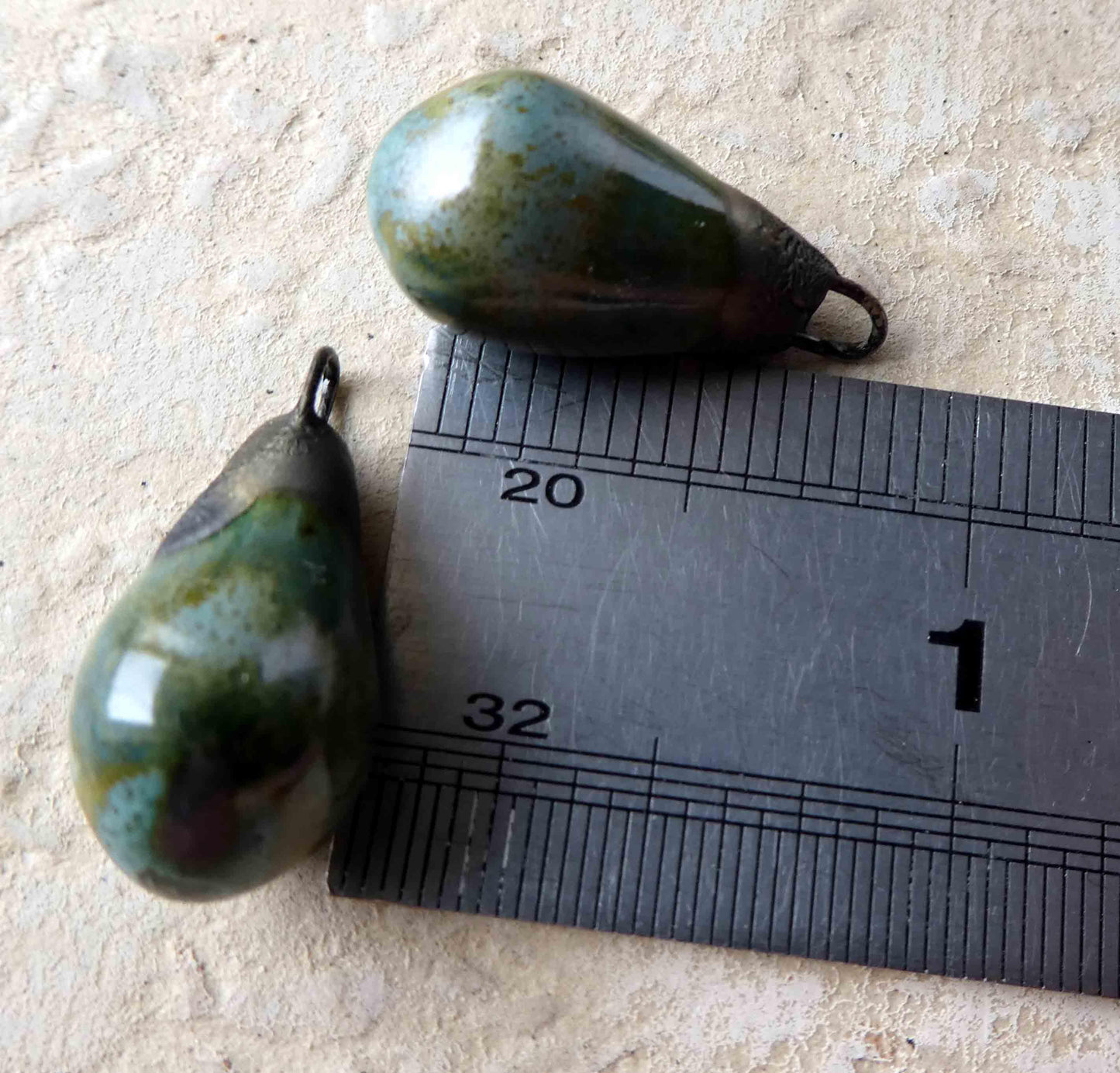 Ceramic Bronzy Droplet Earring Charms- Copper Green