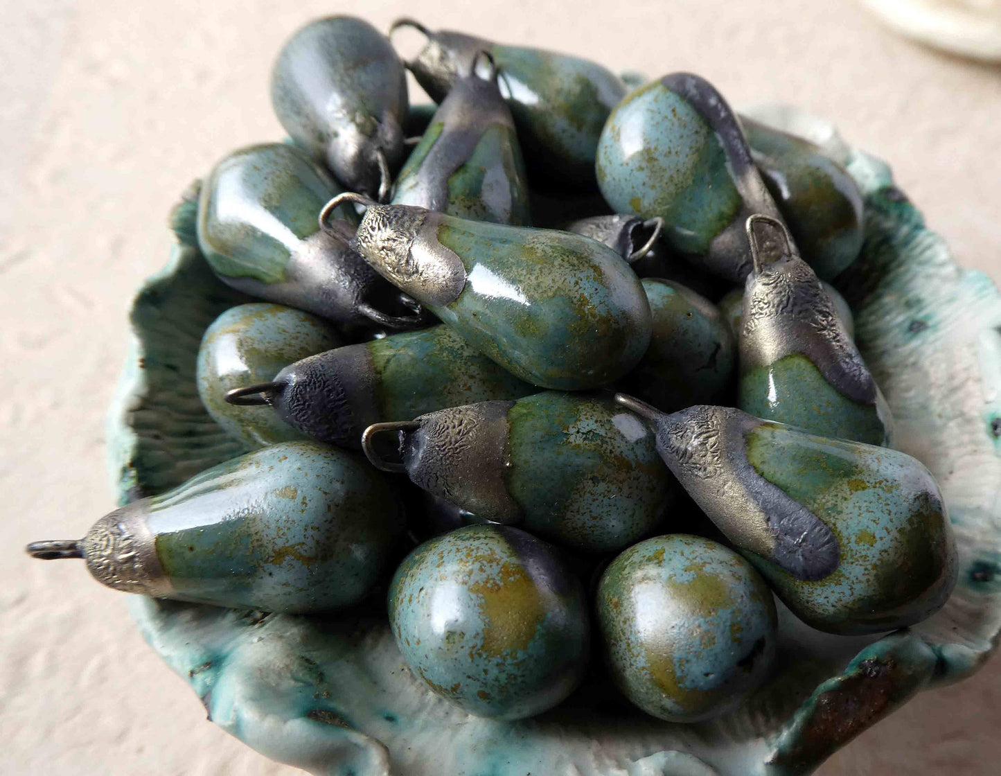 Ceramic Bronzy Droplet Earring Charms- Copper Green