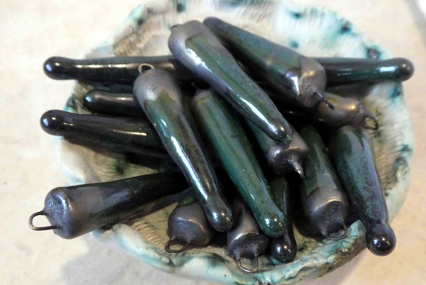 Ceramic Spikes Earring Charms - Moss Green