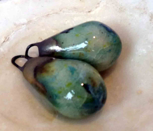 Ceramic Bronzy Droplet Earring Charms - Herb Garden