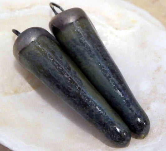 Ceramic Spikes Earring Charms -Dark Jade