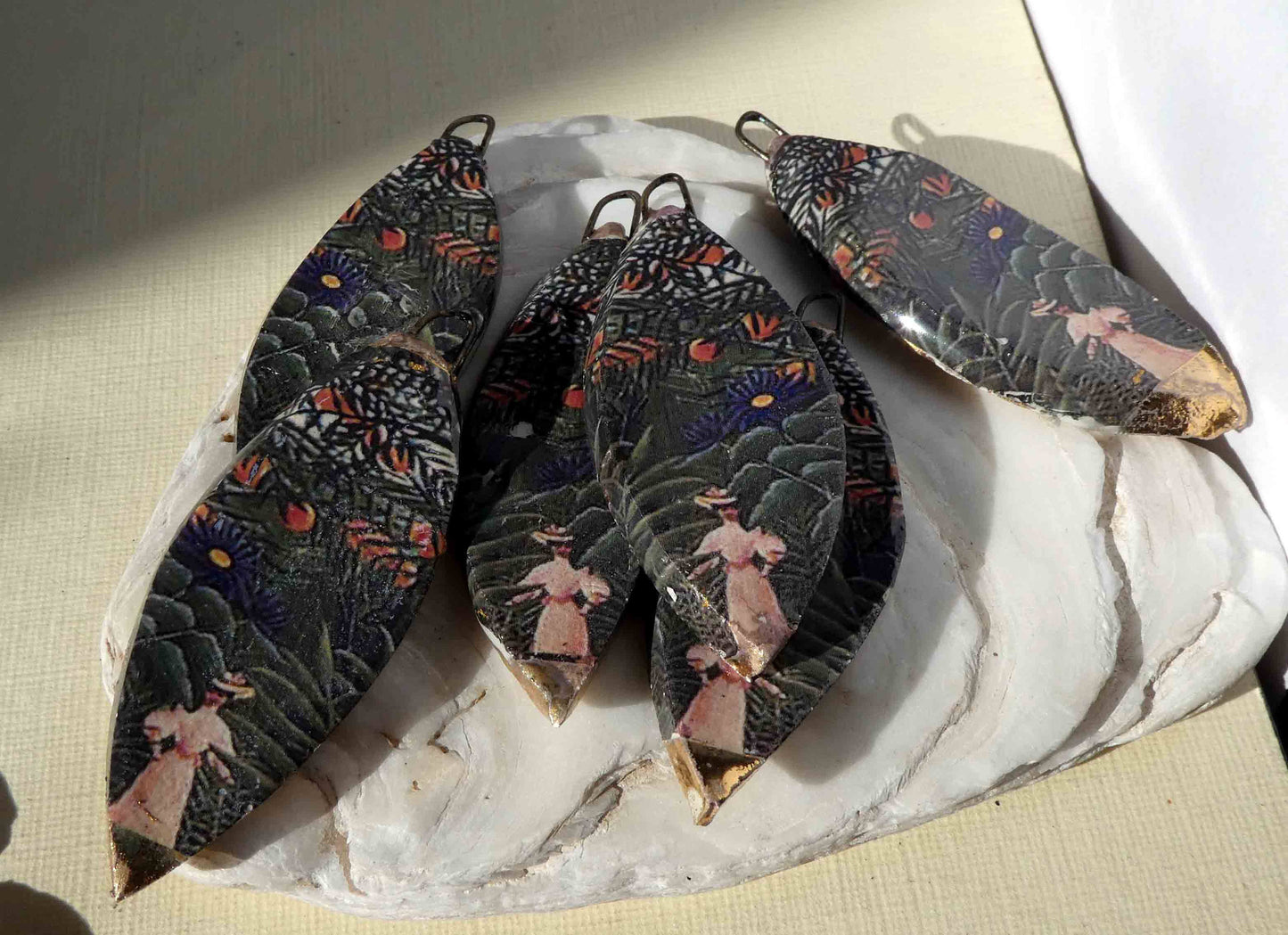 Ceramic Rousseau Decal Drops Earring Charms#5