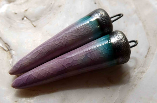 Ceramic Bronzy Spike Earring Charms - Amethyst Crackle