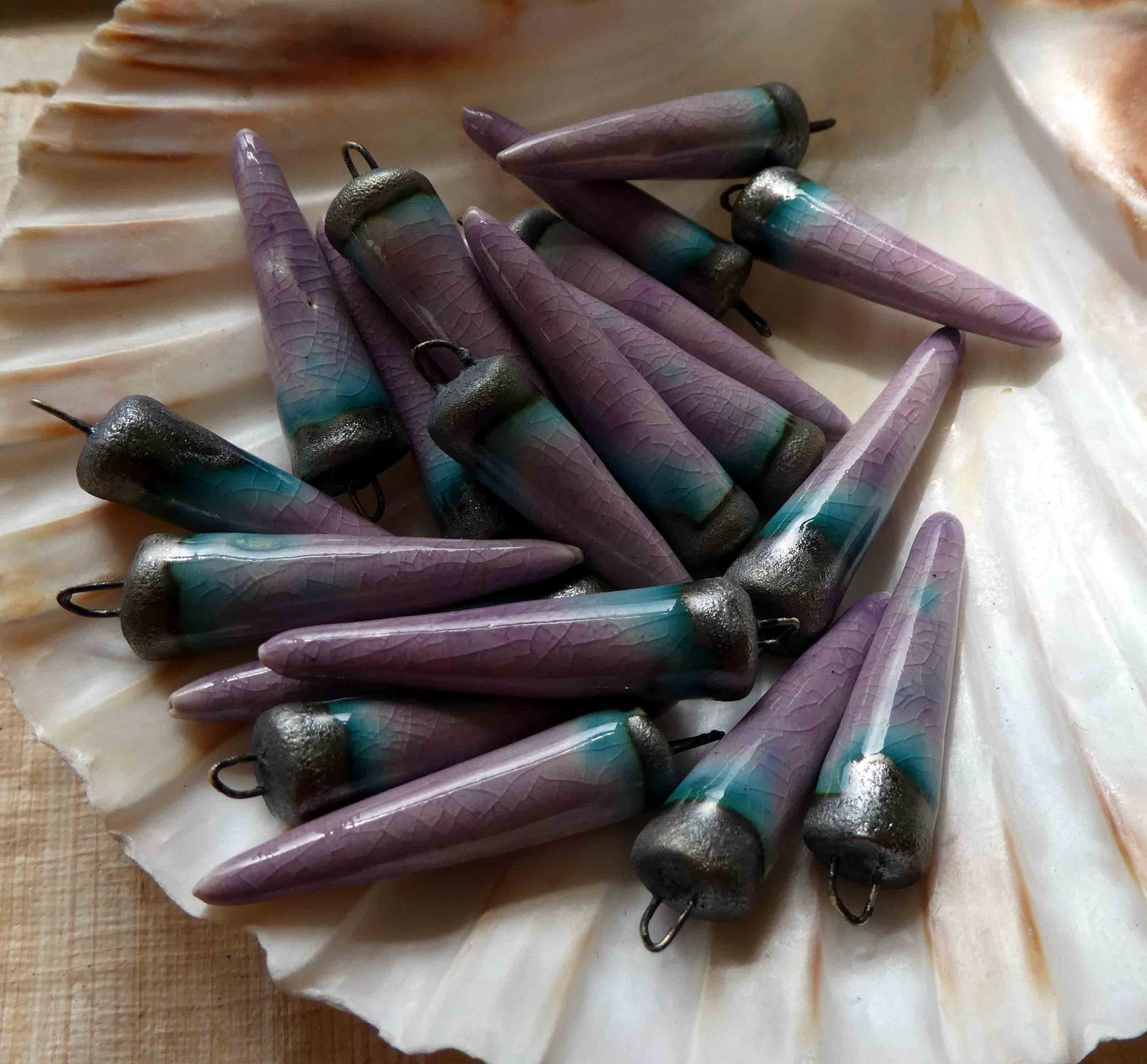 Ceramic Bronzy Spike Earring Charms - Amethyst Crackle