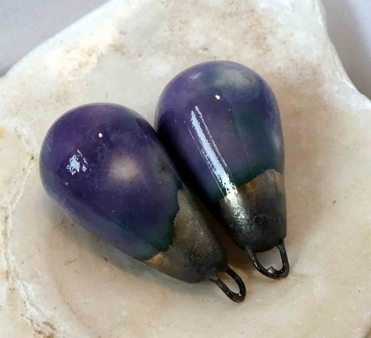 Ceramic Bronzy Droplet Earring Charms - Grape Divine