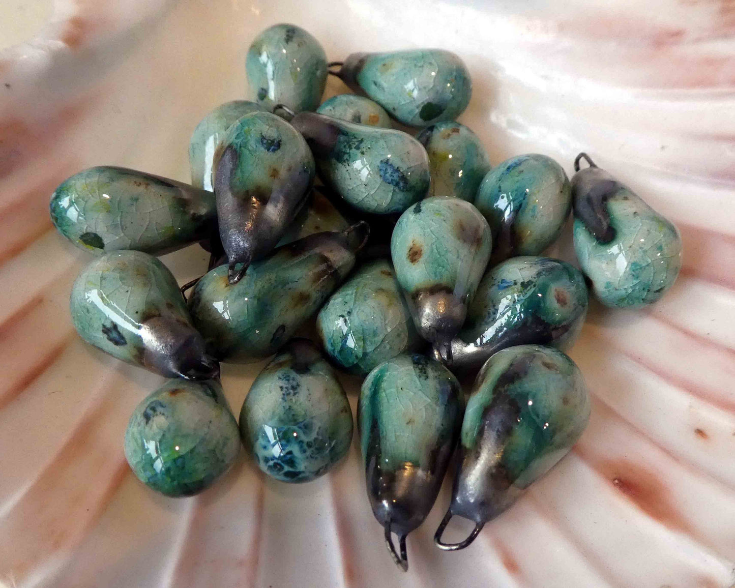 Ceramic Bronzy Droplet Earring Charms - Herb Garden