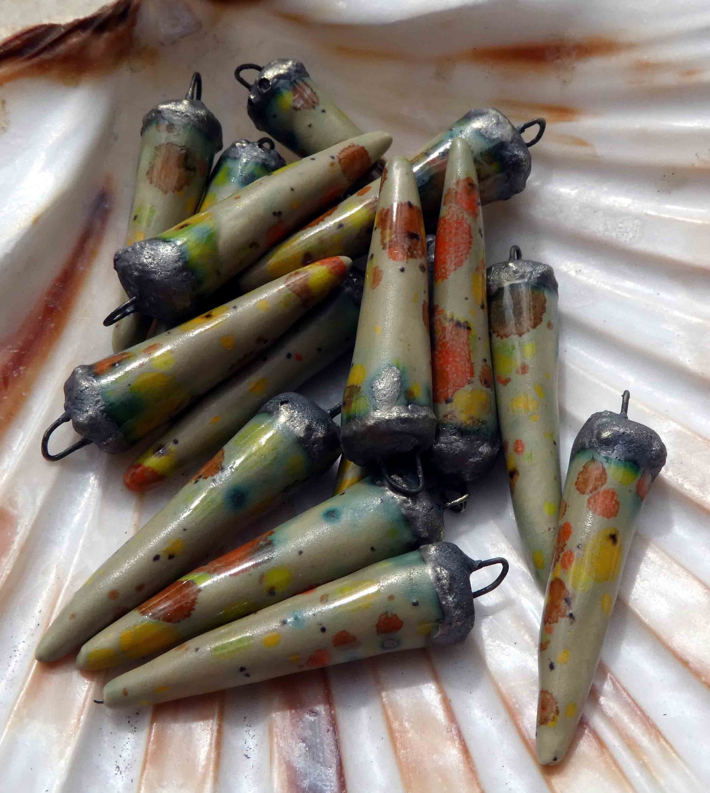 Ceramic Spike Earring Charms - Sand Petal