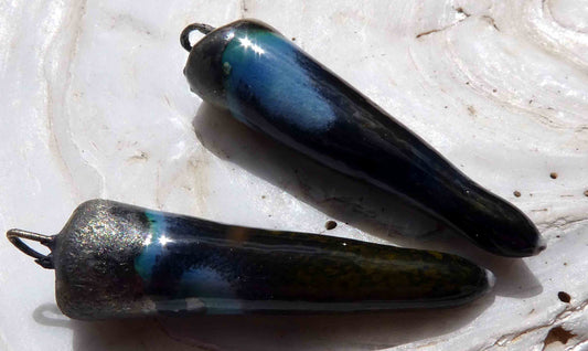 Ceramic Bronzy Spike Earring Charms - Mottled Green