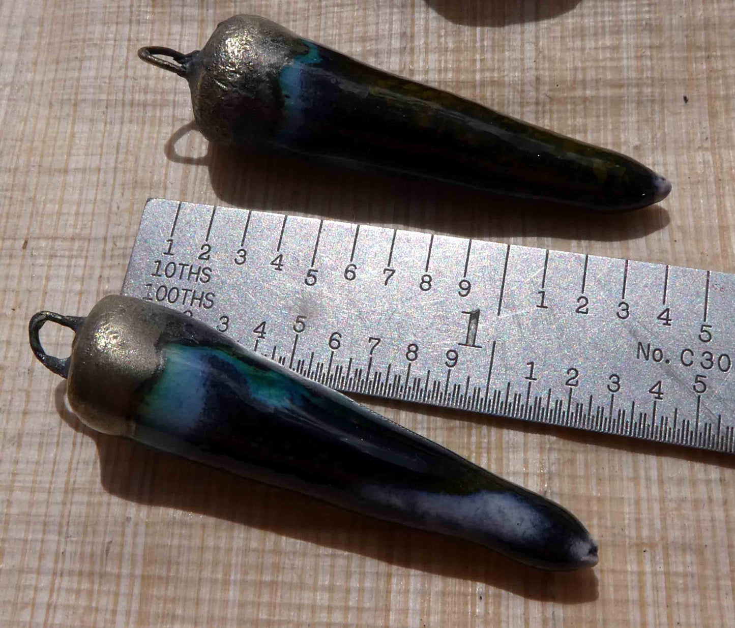 Ceramic Bronzy Spike Earring Charms - Mottled Green