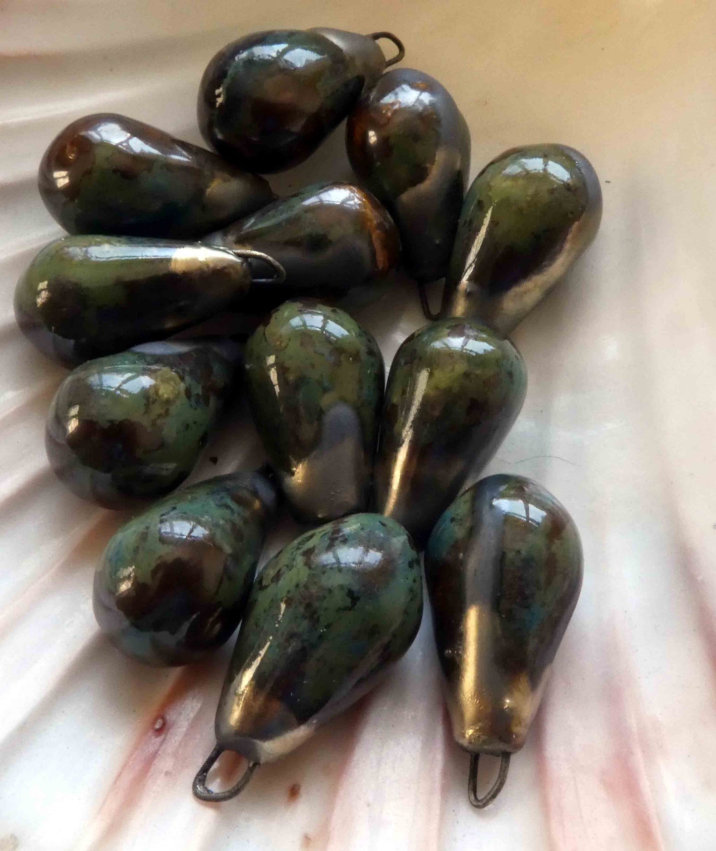 Ceramic Bronzy Drops Earring Charms -Pottery Peacock