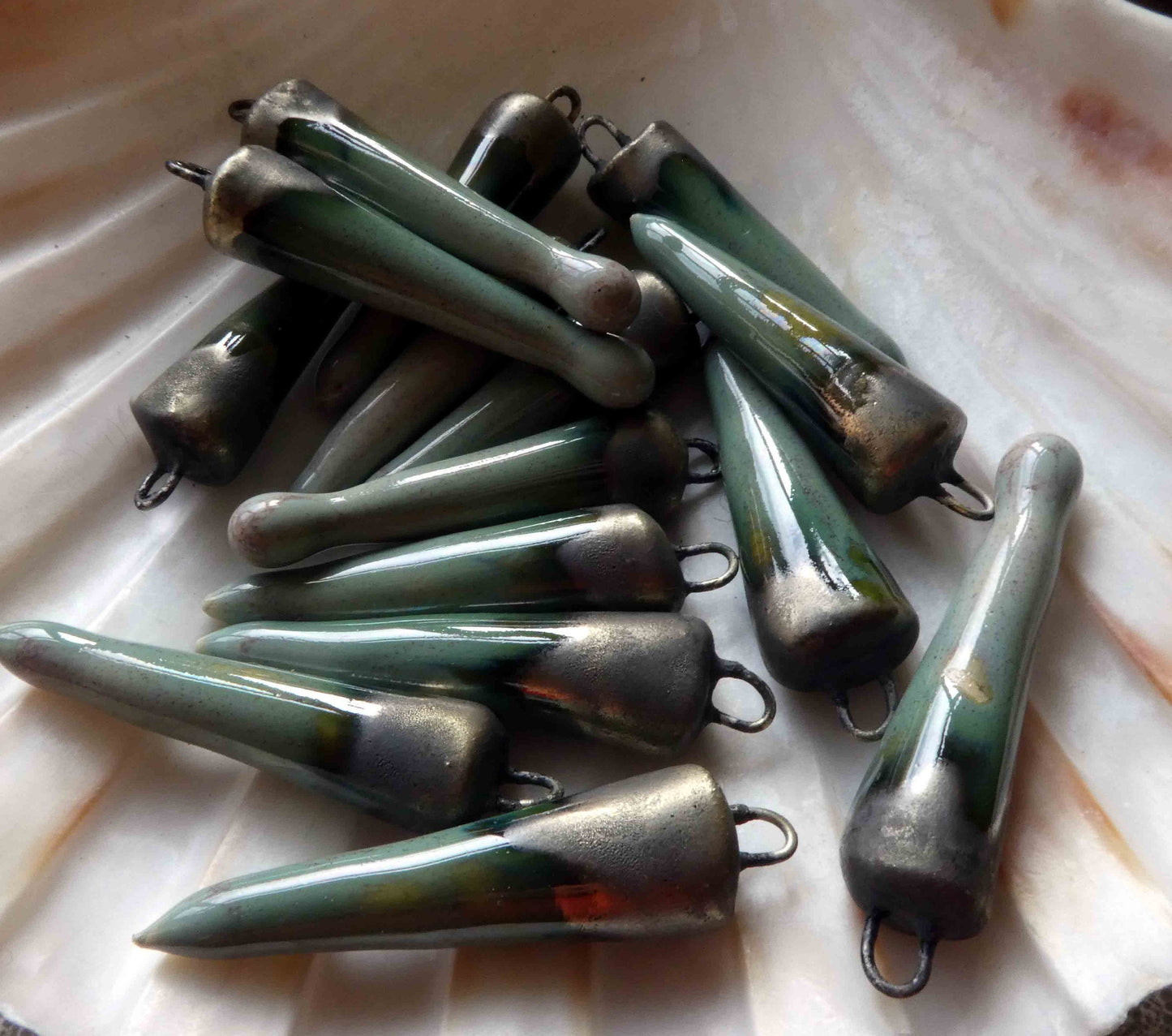 Ceramic Spikes Earring Charms-Green Crystal