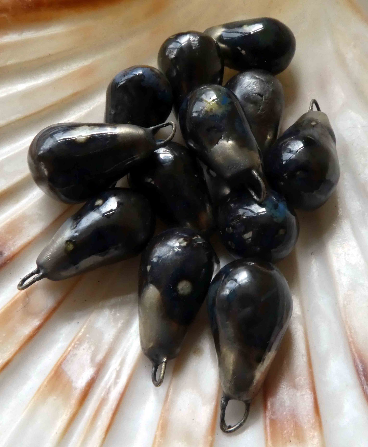 Ceramic Bronzy Droplet Earring Charms - Midnight Rain