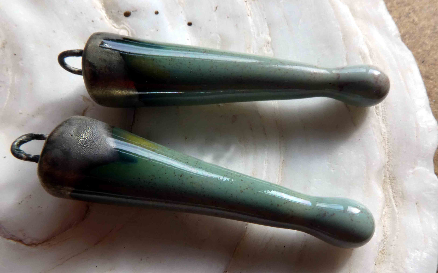 Ceramic Spikes Earring Charms-Green Crystal