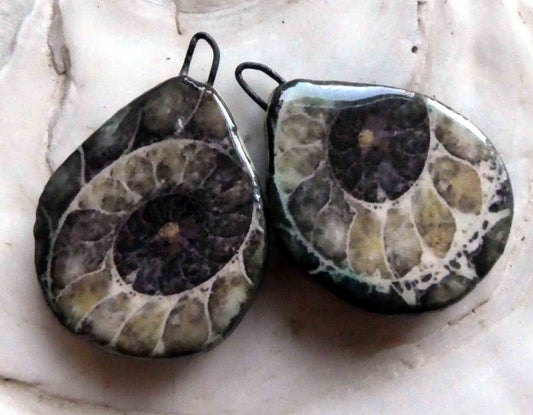 Ceramic Decal Glossy Shell Slice Earring Charms #3