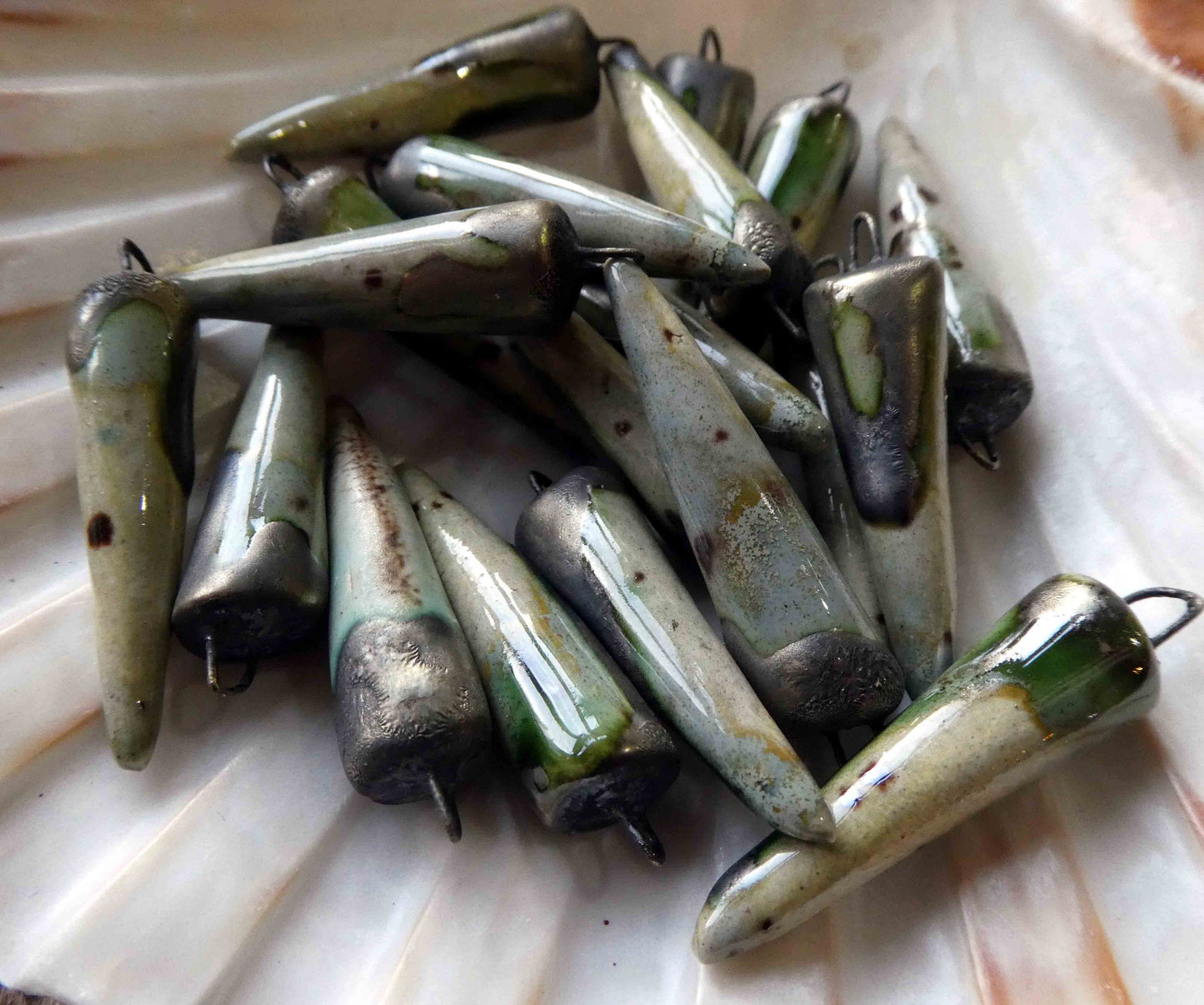 Ceramic Spikes Earring Charms-Spotted Malachite