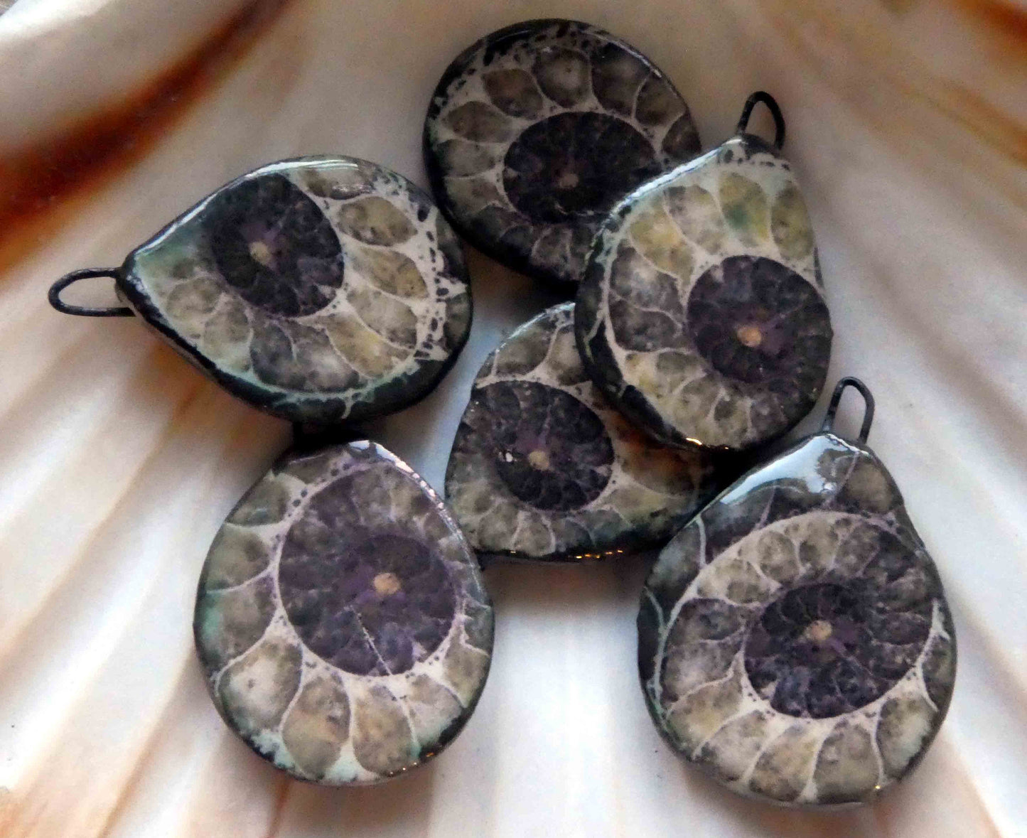 Ceramic Decal Glossy Shell Slice Earring Charms #3