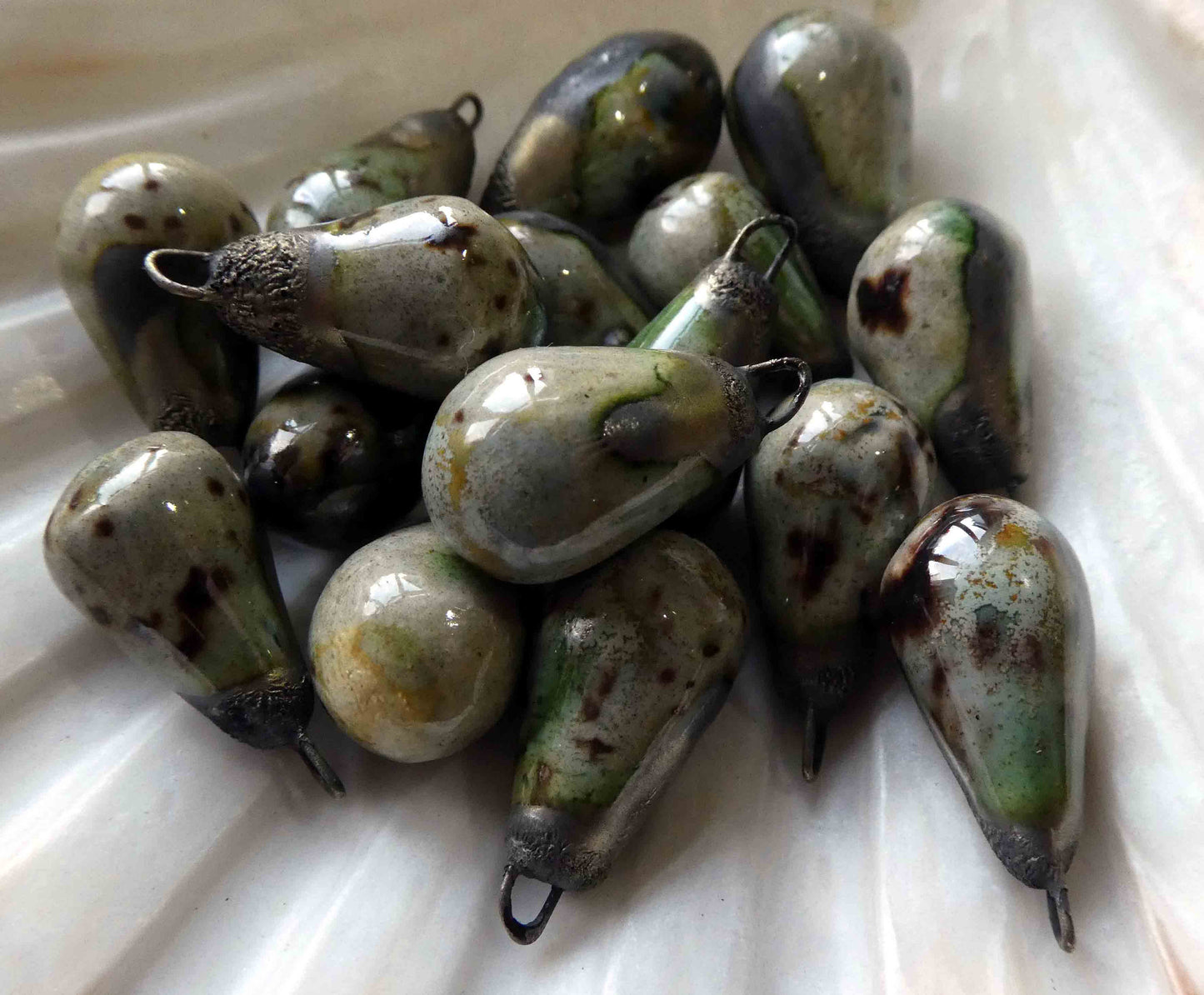 Ceramic Drops Earring Charms-Spotted Malachite