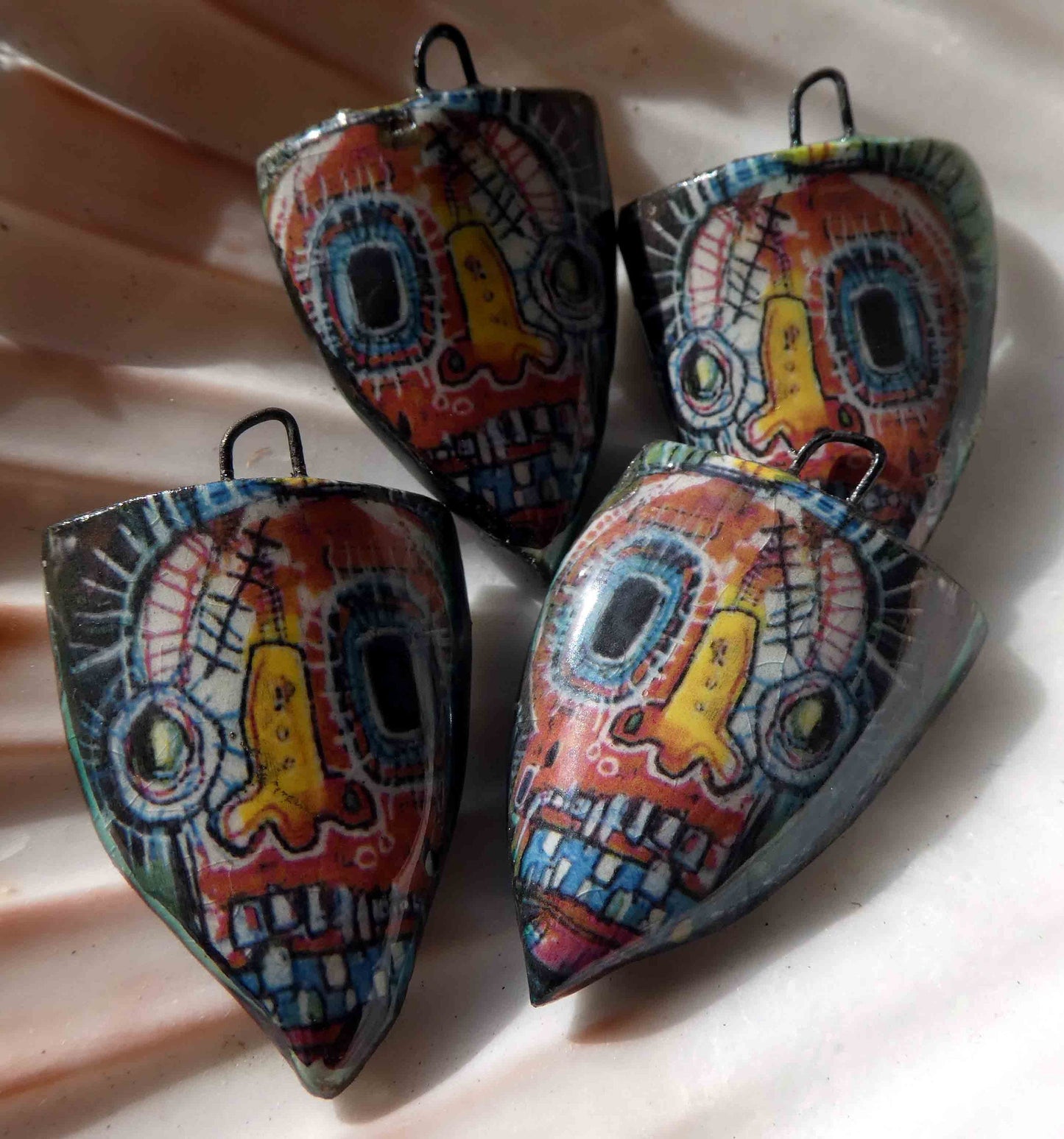 Ceramic Decal Basquiat Shield Earring Charms #4