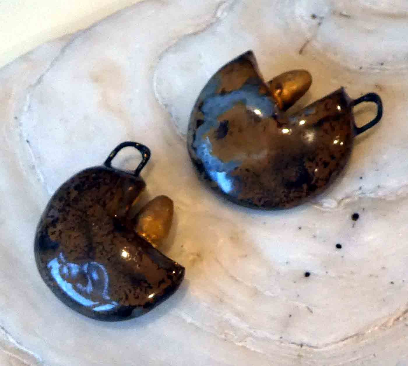 Ceramic Flame Disc Drop Earring Charms - Old Gold Lustre