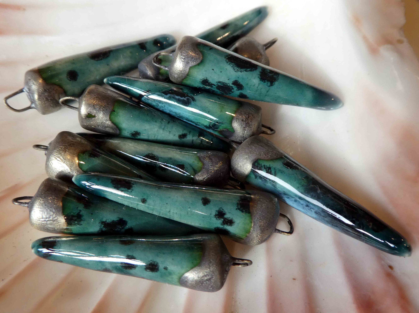 Ceramic Spikes Earring Charms - Ocean Mist