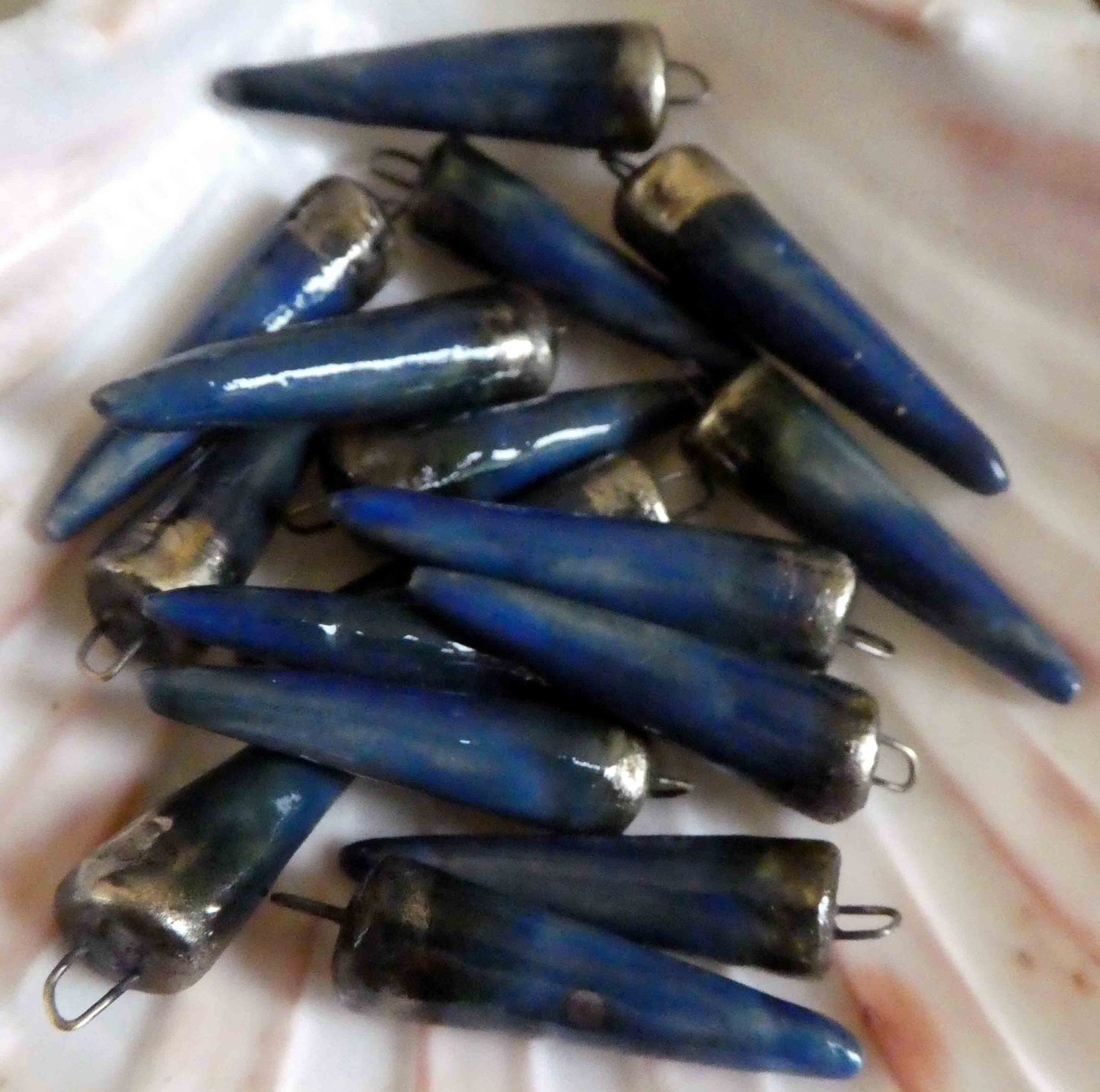 Ceramic Bronzy Spike Earring Charms - Deep Blue