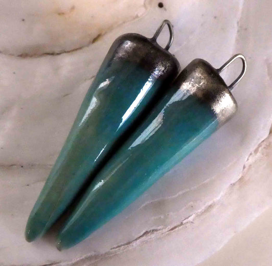 Ceramic Bronzy Spike Earring Charms - Light Turquoise