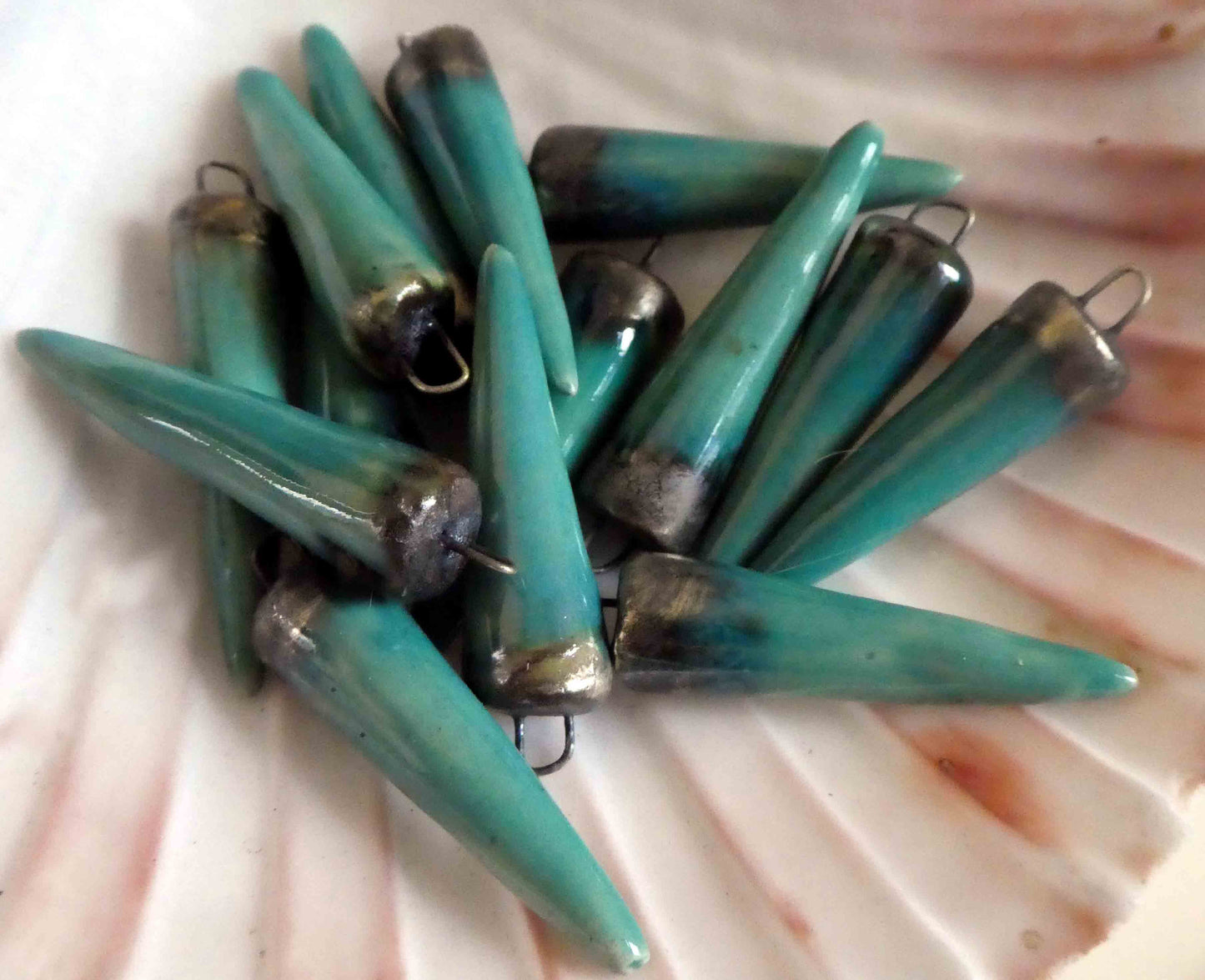 Ceramic Bronzy Spike Earring Charms - Light Turquoise