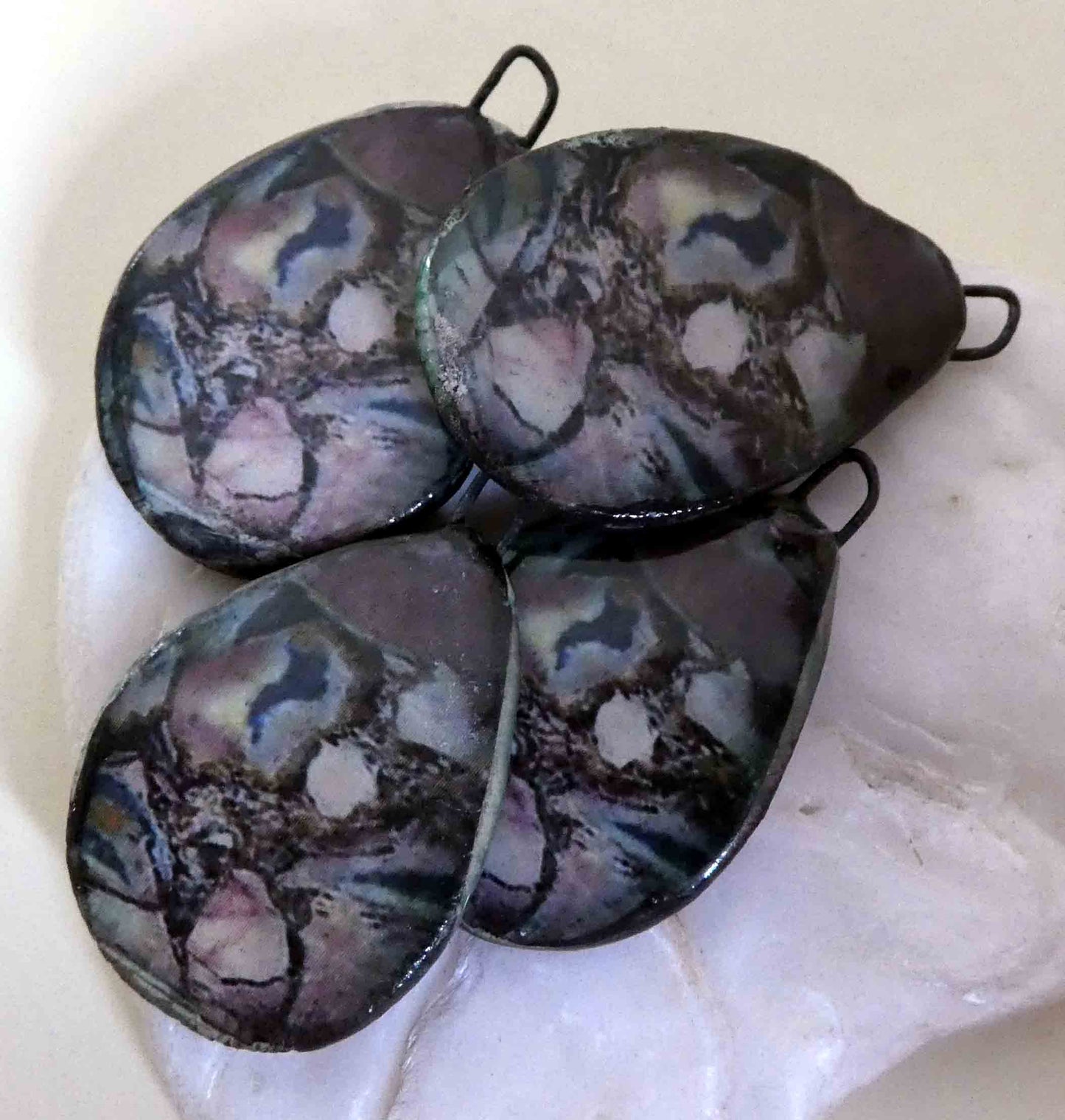 Ceramic Decal Glossy Gemstone Slice Earring Charms #8