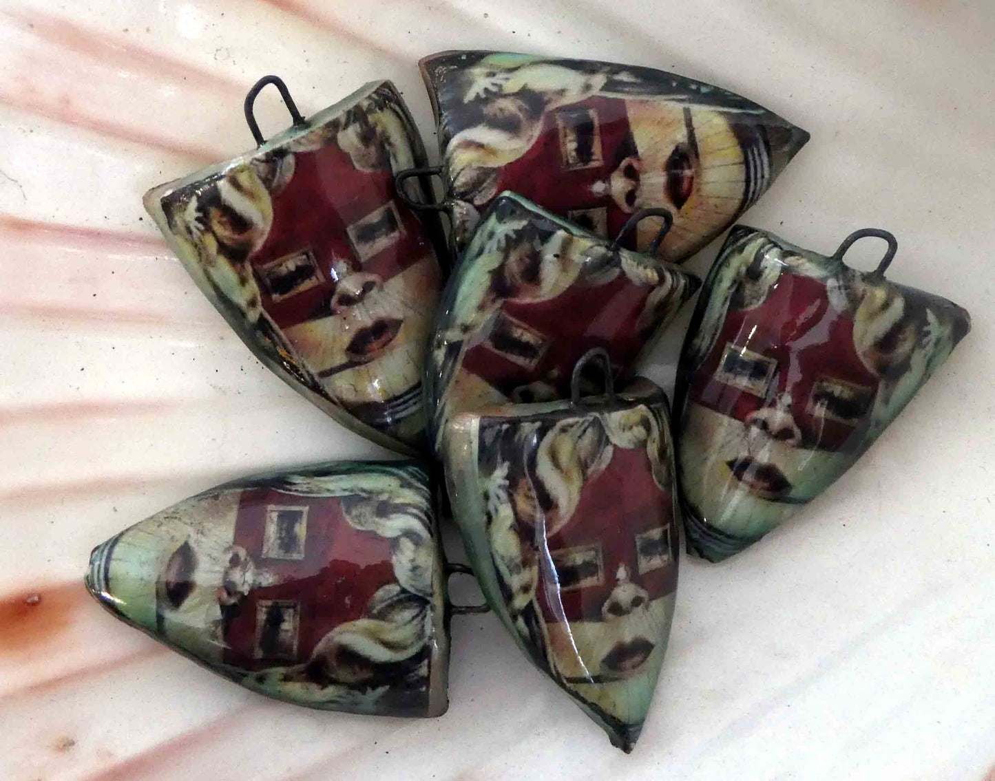 Ceramic Decal Dali Shield Earring Charms