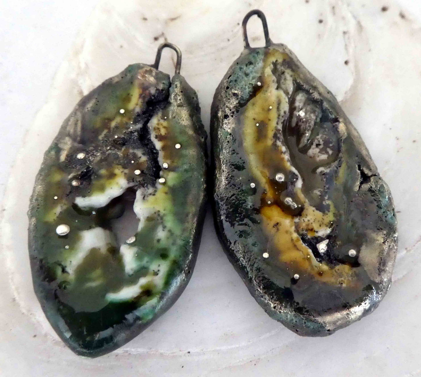 Ceramic Agate Slice Drops Earring Charms- Dune