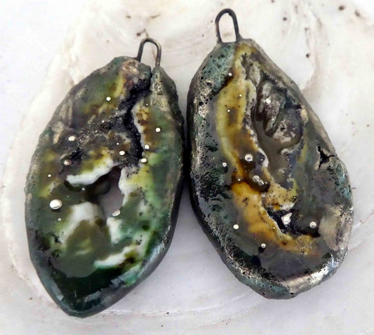 Ceramic Agate Slice Drops Earring Charms- Dune