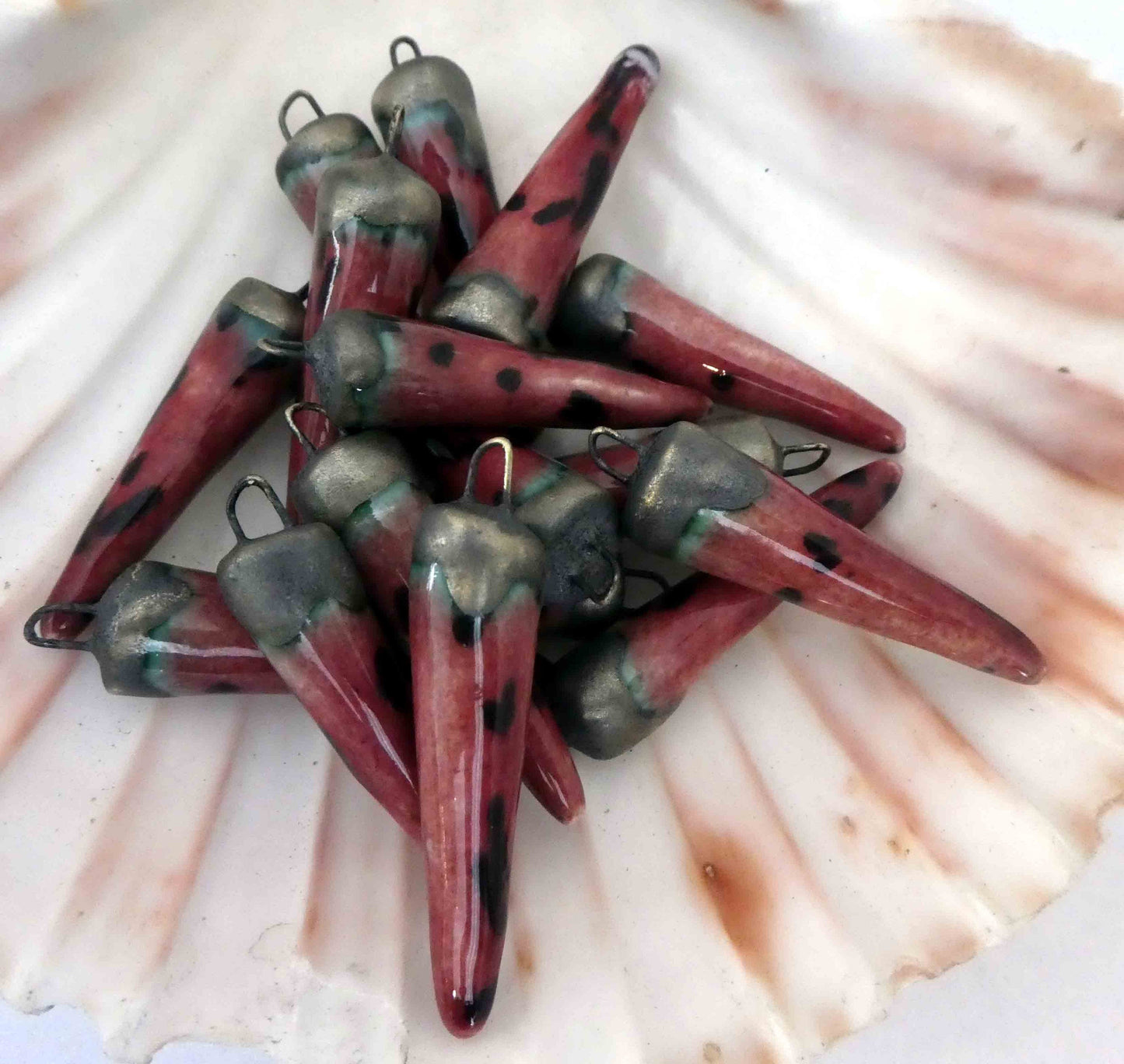 Ceramic Spikes  Earring Charms -Cranberry Frost
