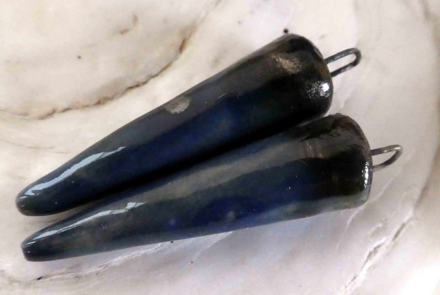 Ceramic Bronzy Spike Earring Charms - Deep Blue