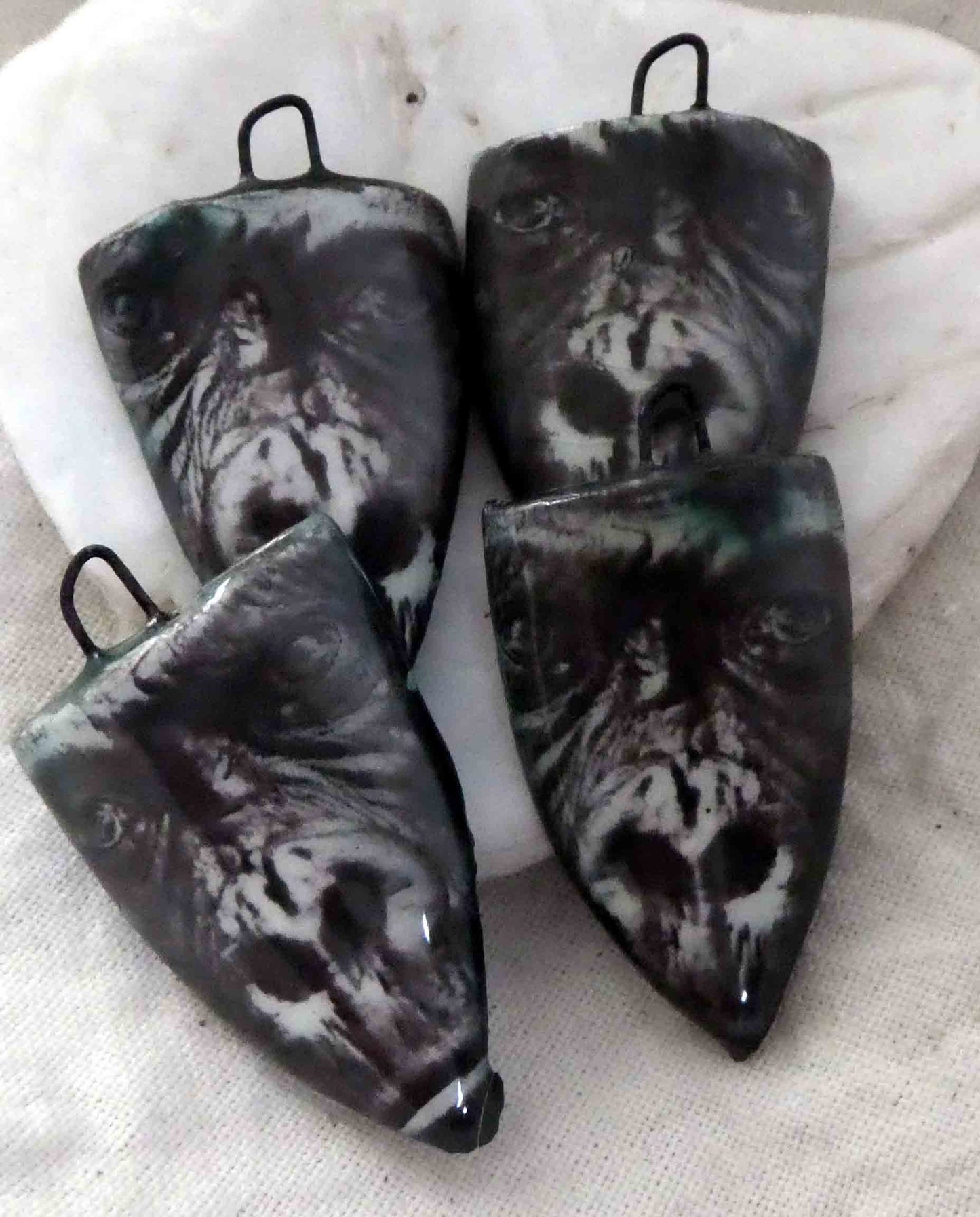 Ceramic Gorilla Face Shield Drops Earring Charms#1