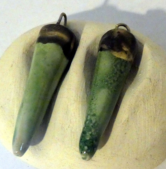 Ceramic Spikes  Earring Charms -Green Crystal