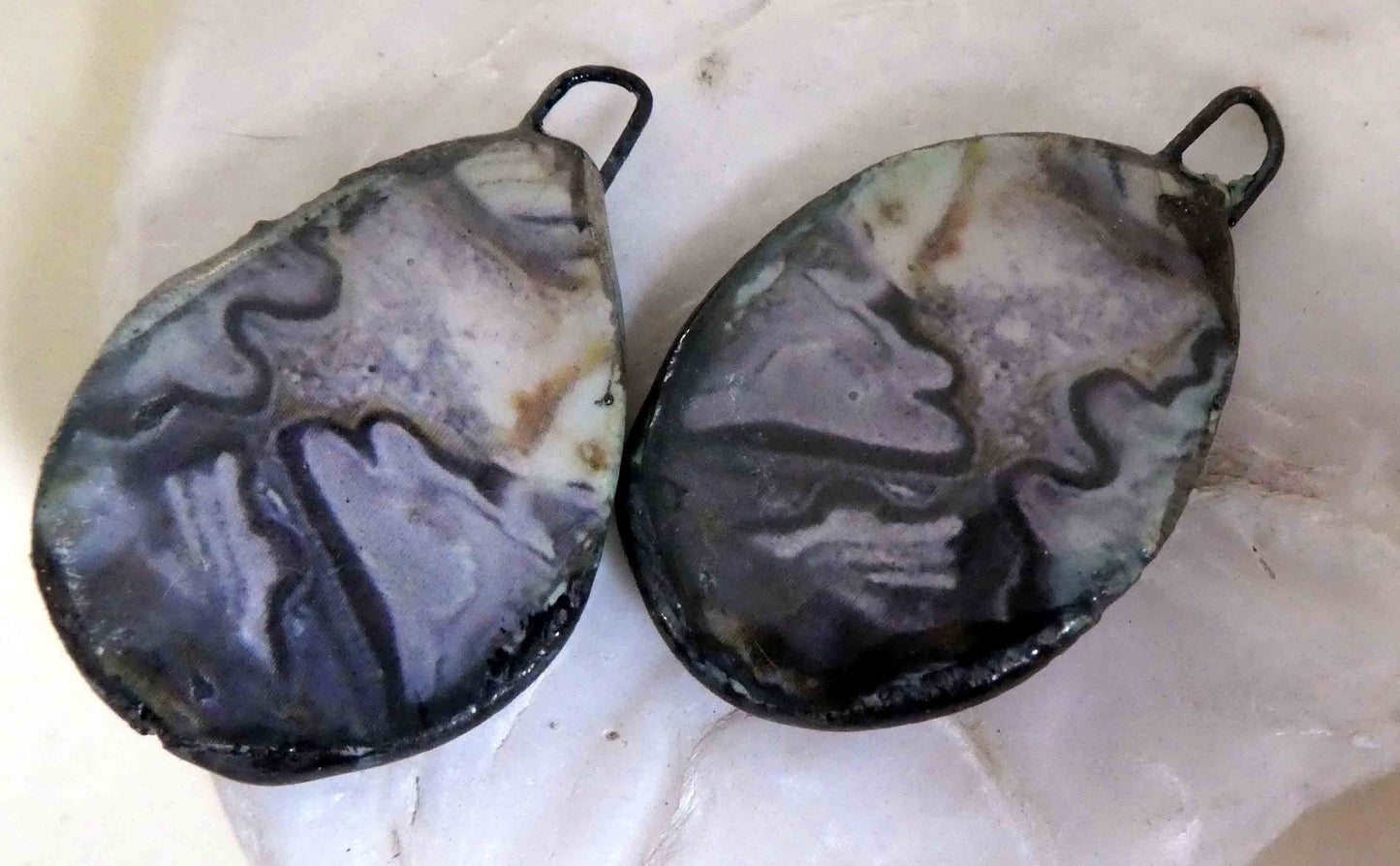 Ceramic Decal Glossy Gemstone Slice Earring Charms #7