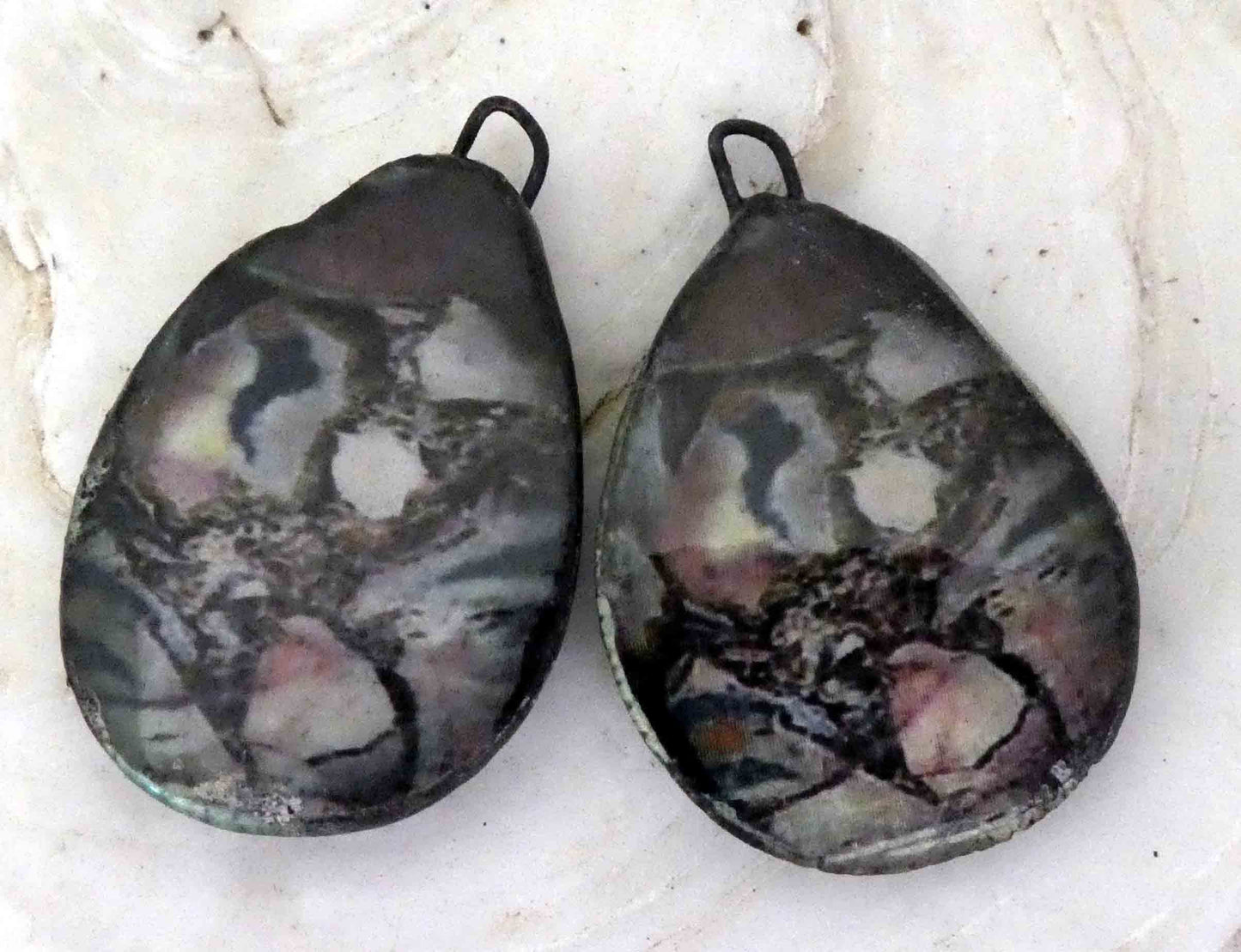 Ceramic Decal Glossy Gemstone Slice Earring Charms #8