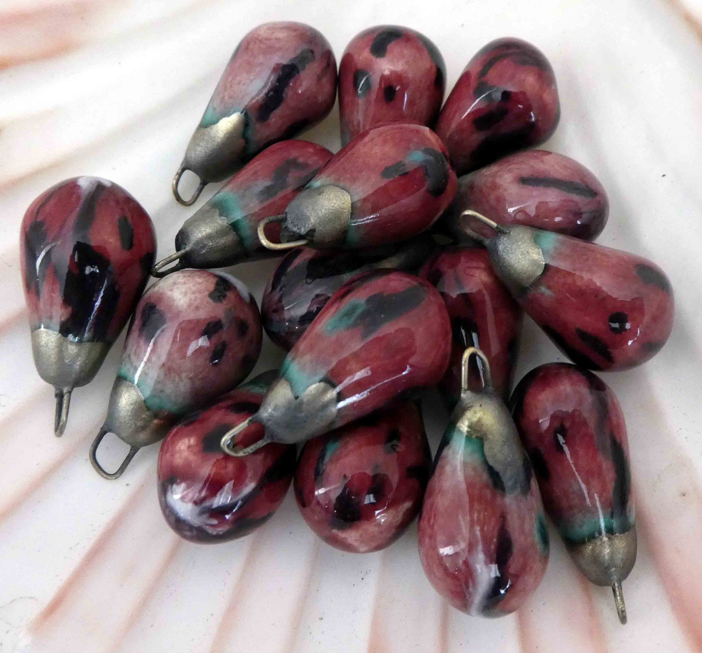Ceramic Drops Earring Charms -Cranberry Frost