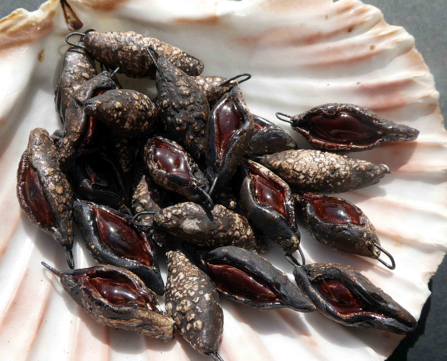Ceramic Brown Bean Pod Earring Charms