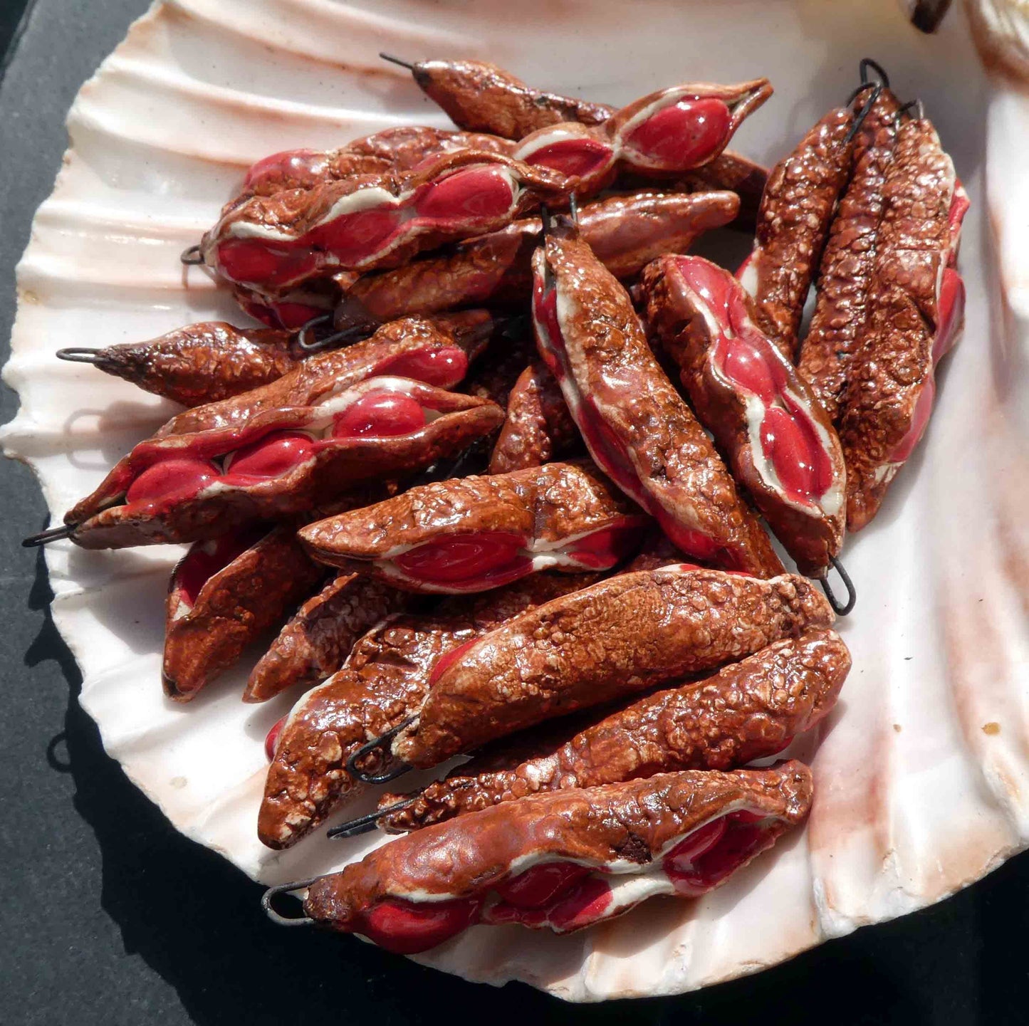 Ceramic Long Red Bean Pod Earring Charms