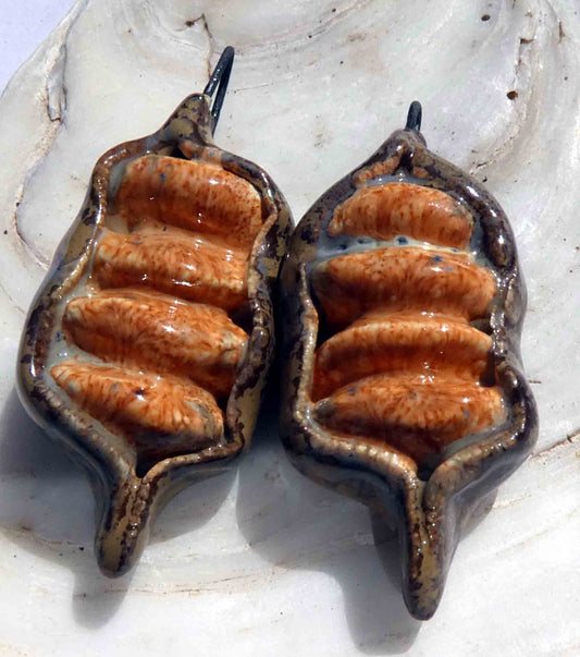 Ceramic Flat Seed Pod Earring Charms - Tibet