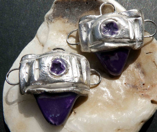 Ceramic Tuareg  Inspired Earring Connector Charms - Dark Purple