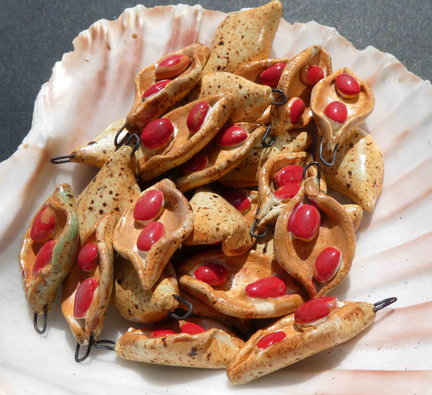 Ceramic Red Bean Pod Earring Charms