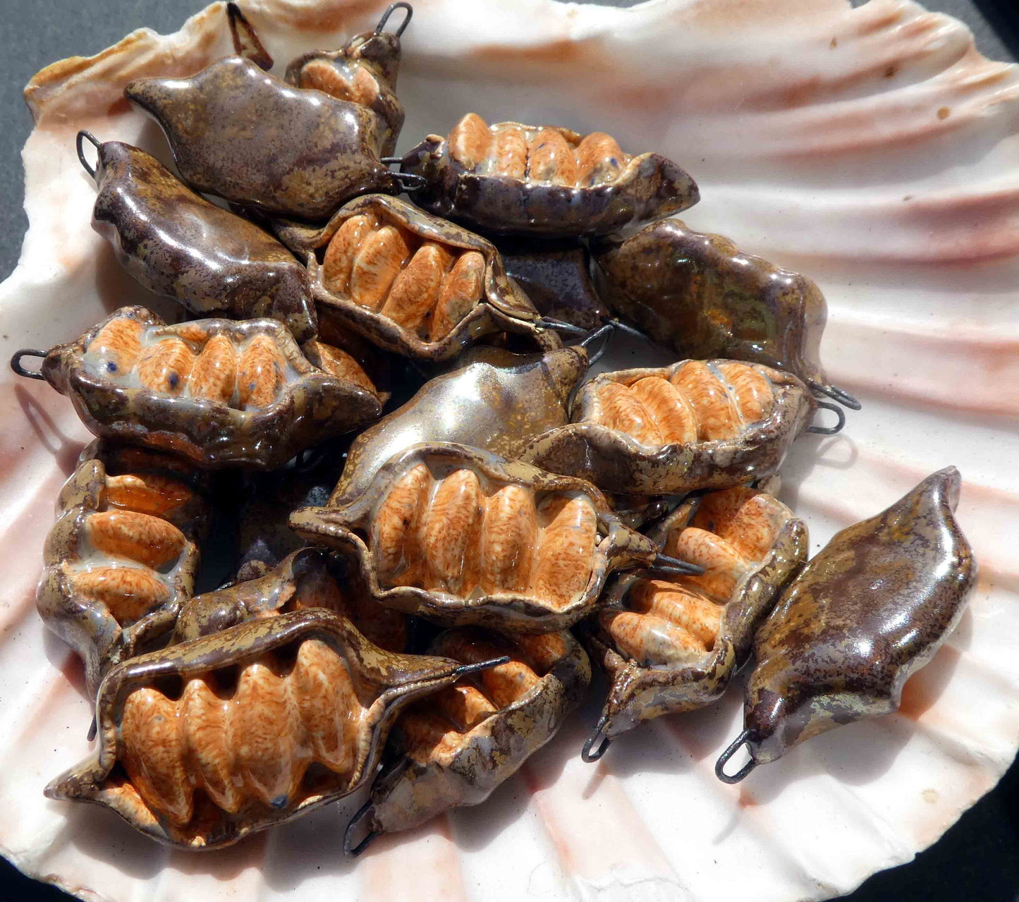 Ceramic Flat Seed Pod Earring Charms - Tibet