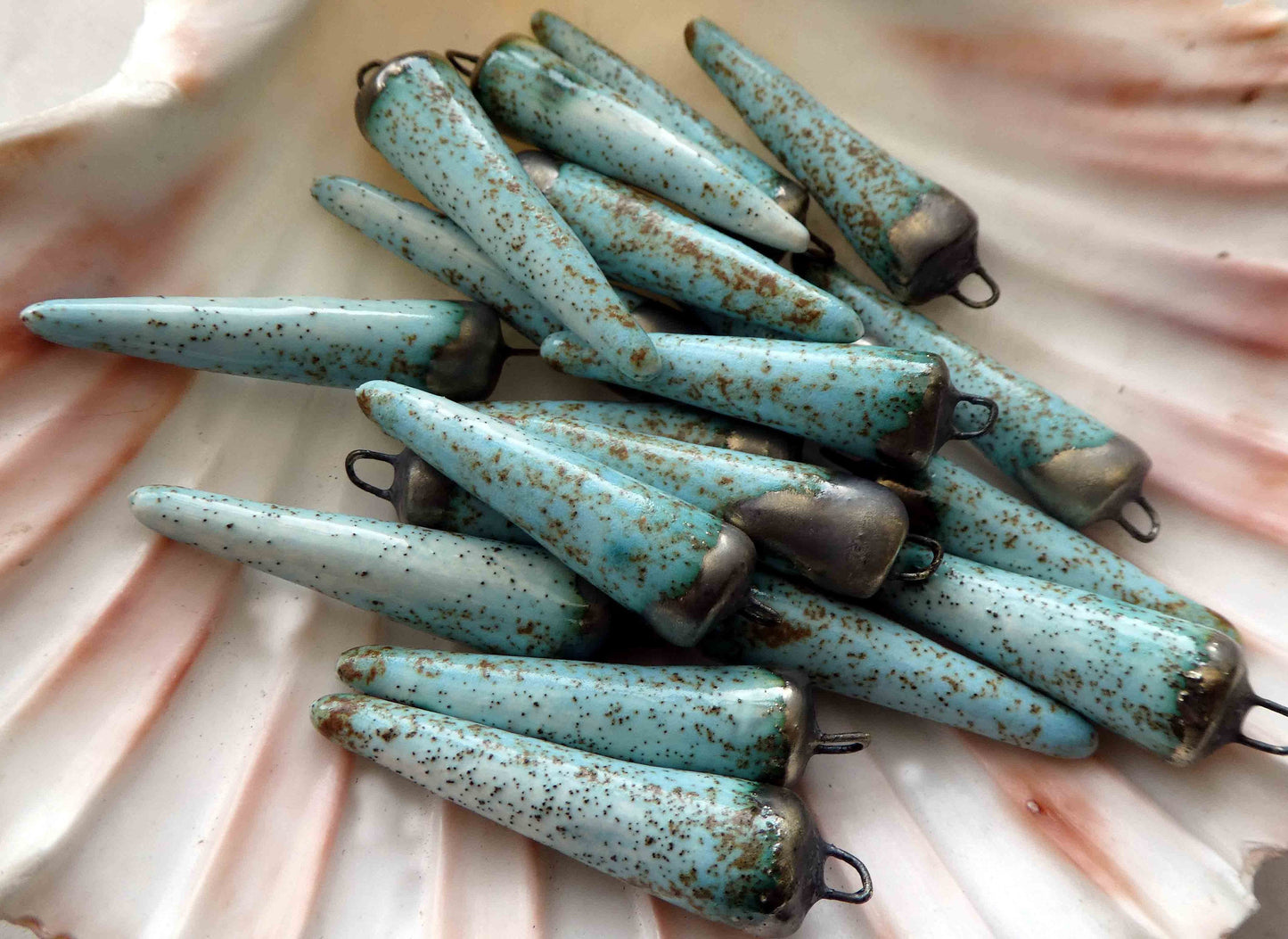 Ceramic Bronzy Spikes Earring Charms - Turquoise Sandstone