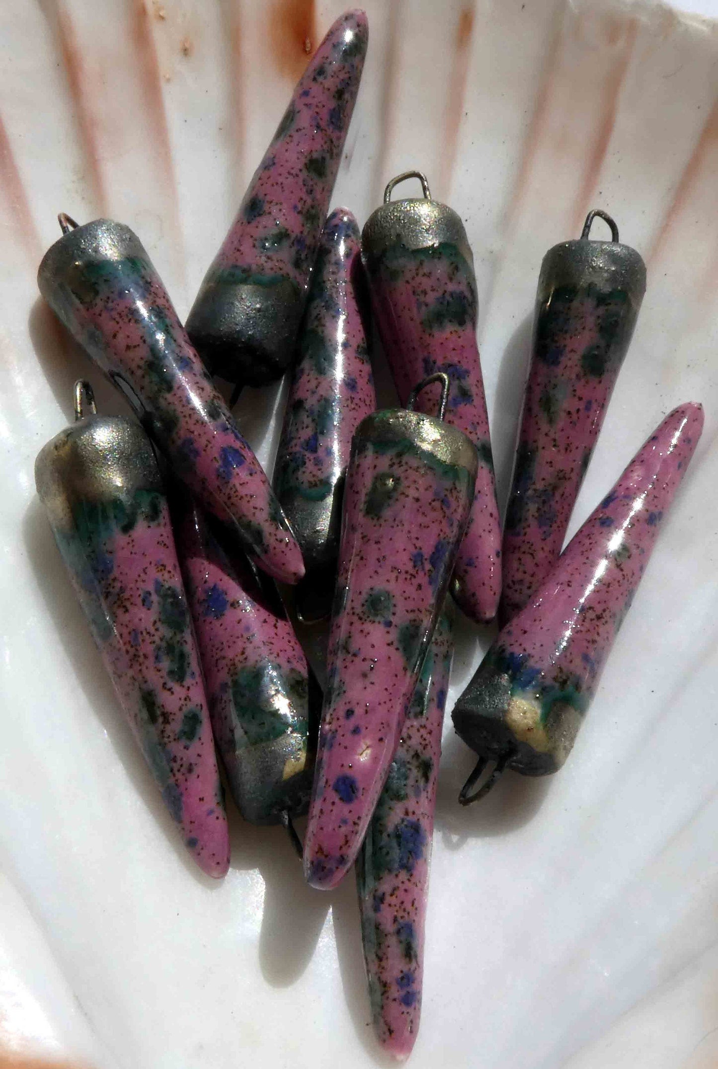 Ceramic Bronzy Spike Earring Charms-Wild Mauve
