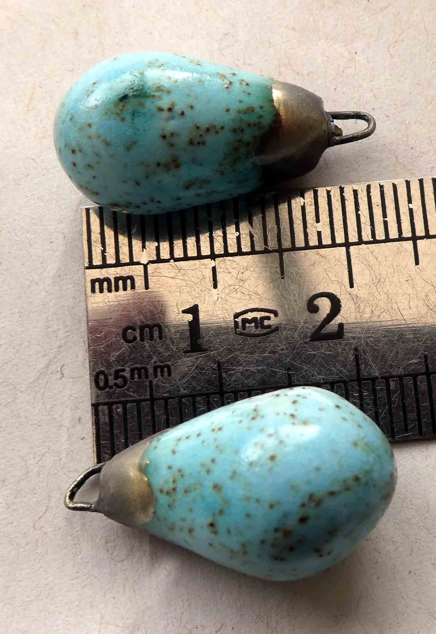 Ceramic Bronzy Droplet Earring Charms - Turquoise Sandstone